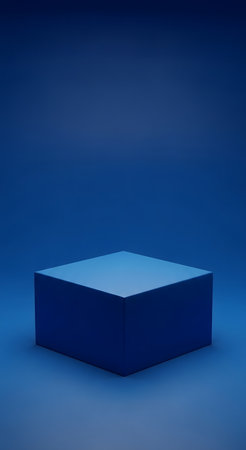 Blue cube on blue background. 3D rendering. Minimal concept.の素材