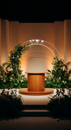 3d rendering of a podium in the garden. 3d illustration.の素材