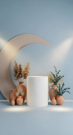 3d rendering of minimal geometric forms, podium for product display.の素材