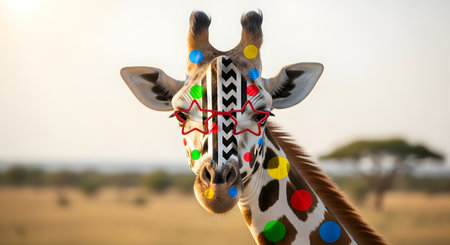 Giraffe head with colored circles. African safari concept.の素材
