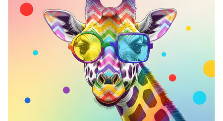 Giraffe with glasses and colorful background. Vector illustration for your designの素材