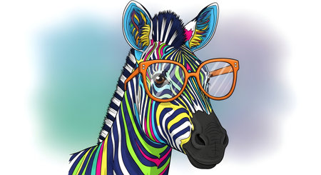 Illustration of a zebra with glasses on a white background.の素材
