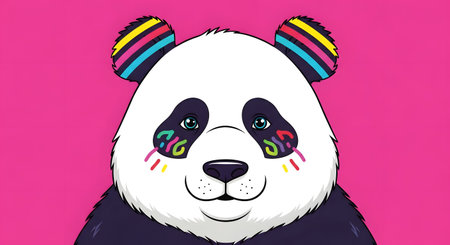 panda bear with colorful stripes on his head. vector illustration.の素材