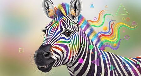 Illustration of a zebra with colorful abstract background, 3d renderingの素材