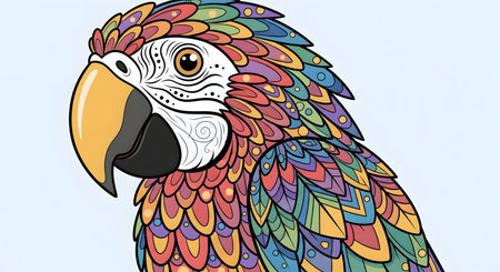 Colorful macaw parrot. Hand drawn vector illustration for your designの素材