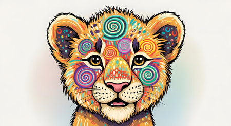Lion head with colorful patterns on white background. Vector illustration.の素材