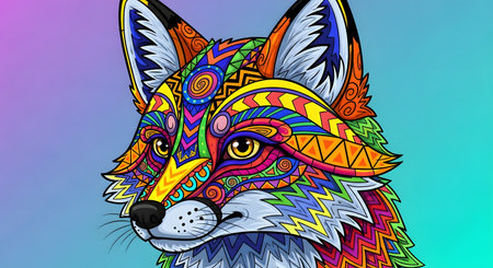 Cute fox with colorful pattern. Vector illustration for your design.の素材