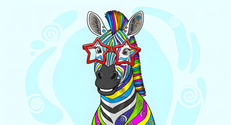 Vector illustration of a zebra in a colorful dress and sunglasses.の素材