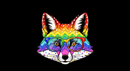 Colorful hipster fox with glasses on black background. Vector illustration.の素材