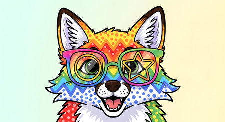 Funny fox in glasses. Vector illustration of a cartoon fox.の素材