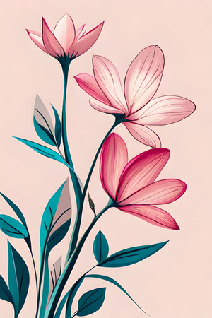 minimal flower watercolor artwork. elegant flower painting. floral wallpaper background art graphics. teal pink colors. generative aiの素材
