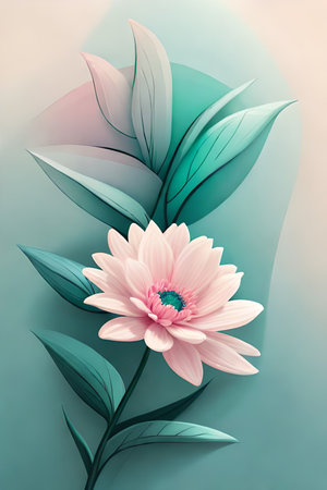 muted pastel gerbera daisyÂ flowers artwork. elegant and beautiful minimal flowers graphic design for background, wallpaper, background etc. teal pink dreamy colors. generative aiの素材