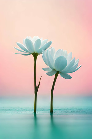 minimalistic pastel flower artwork. elegant wallpaper design. pink teal gradient colors. simplistic art background. modern floral graphic. generative aiの素材