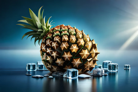 pineapple and ice cubes. generative ai.の素材