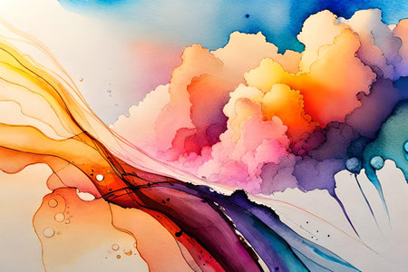 Colorful watercolor dripping ink background. aesthetic clouds painting. ai generated.の素材