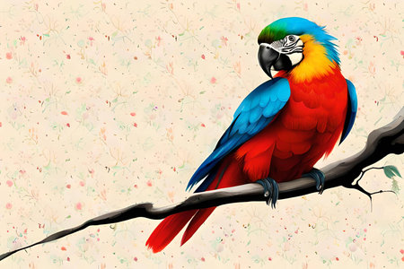 vibrant parrot painting in Japanese sumi-e ink style. ai generated artの素材