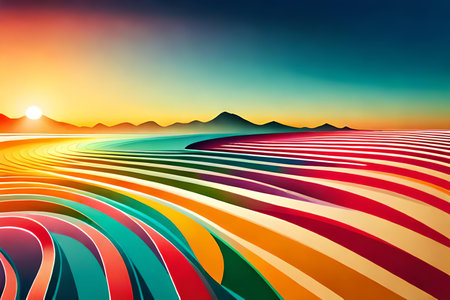 retro landscape stripes background. ai generated artの素材