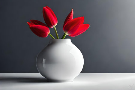 minimal red flower in a vase. white background. ai generated artの素材
