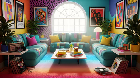 Interior of the living room with a blue sofa. 3D rendering