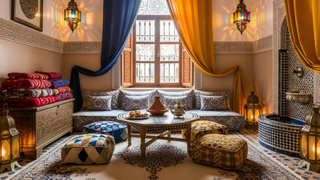 Interior of a hotel room with a beautiful design and decorative details