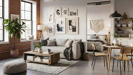 Modern living room interior design. 3d rendering mock up illustration.