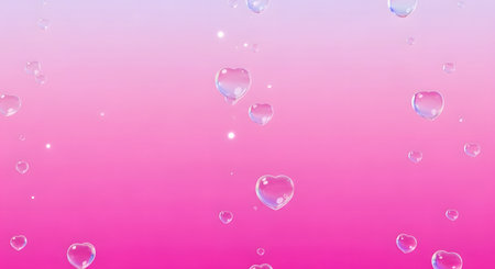 heart shaped bubbles floating on pink gradient backgroundの素材