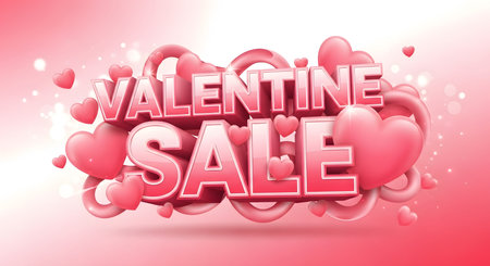 valentine sale text with pink hearts and bokehの素材