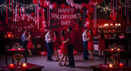 couples dancing at a valentines day partyの素材