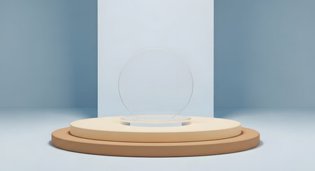 minimalist podium with geometric shapes and soft lightingの素材