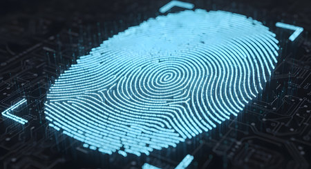 Fingerprint scan provides security access with biometrics identification. 3d renderingの素材