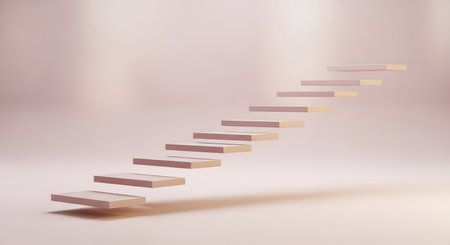Conceptual 3D illustration or conceptual stair or steps over a pastel backgroundの素材