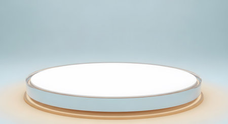 White round podium on blue background. 3d render. Abstract scene.の素材