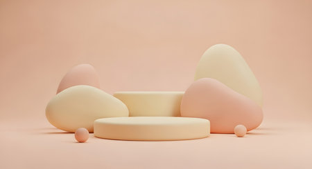 3d render of minimal display podium with pastel color background.の素材