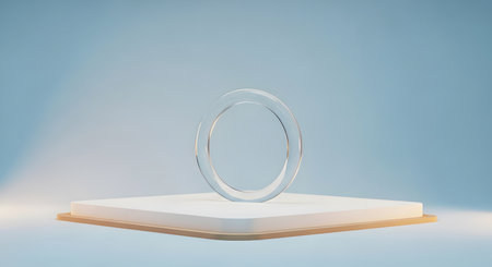 3d rendering of blank product display podium in blue studio background.の素材