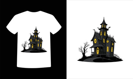 Halloween ghost house and t-shirt design. Vector illustration.のイラスト素材