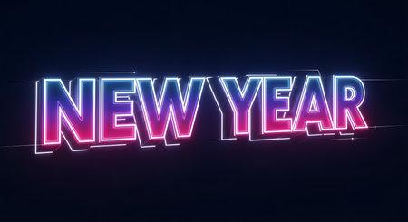 Neon sign with the word New Year. 3D rendering.の素材