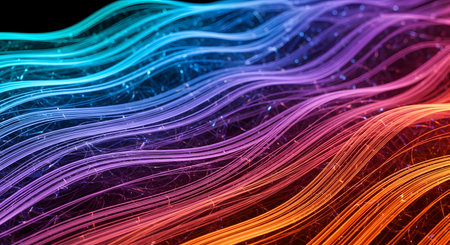 Futuristic technology wave background with glowing lines. 3D renderingの素材