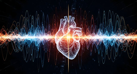 Digital illustration of human heart in colour background. 3D rendering.の素材