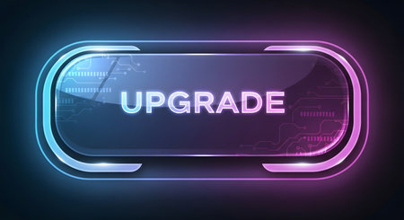 Vector illustration of futuristic user interface with upgrade text in glowing neon styleの素材