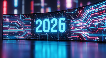 3D rendering of a futuristic technological background with the inscription of the new year 2016の素材