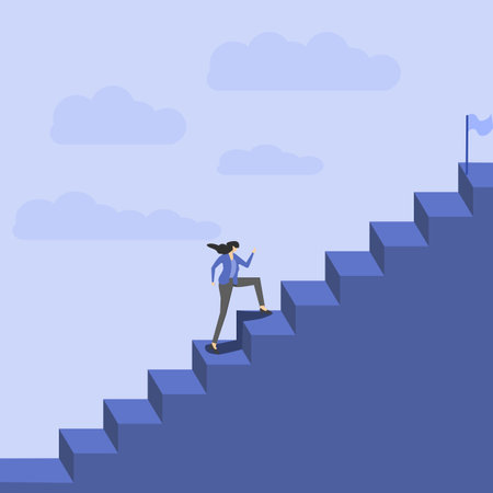 a woman who is climbing the ladder to achieve success.
design for posters, plants, industry and...