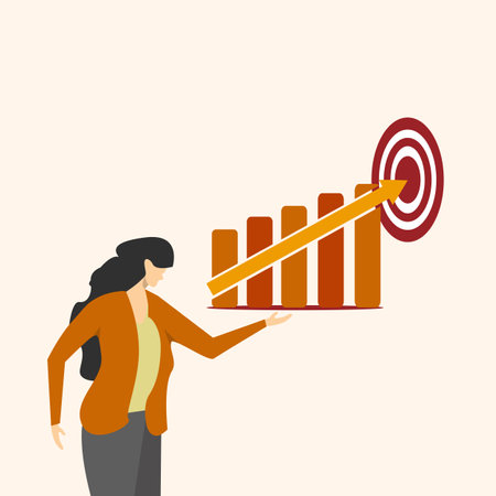company profit on target, financial management, profit arrow on target, businessman investor holding big rising profit growth chart.のイラスト素材