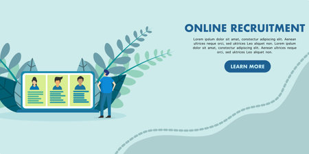Online recruitment concept. online job search and human resources, recruitment of new employees, job search for creative human resources work. Can be used for web landing pages, baのイラスト素材