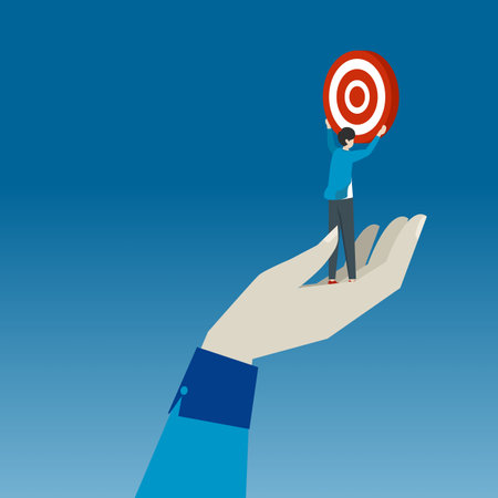 Concept Setting smart goals for success in life, Achievement of Business Goals, big hands and business people targeting targets, Challenges, Task Solutionsのイラスト素材