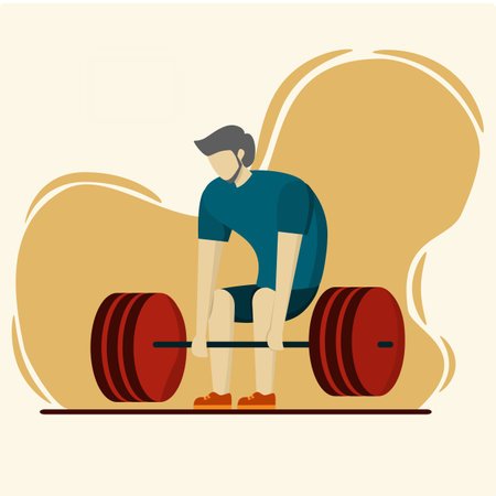 concept Athlete or bodybuilder lifting barbell, sportsman, flat vector illustration. Weightlifting, bodybuilding fitness gym, weight lifting.のイラスト素材