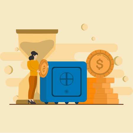 Money saving concept. woman holding coins to be saved. money saving and profit concept, vector illustration for web, landing page, flyer, poster, banner.のイラスト素材
