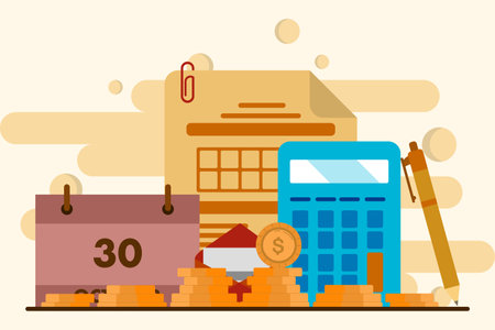 Payroll system concept, company income calculation and employee wage payment, calendar payment date.のイラスト素材