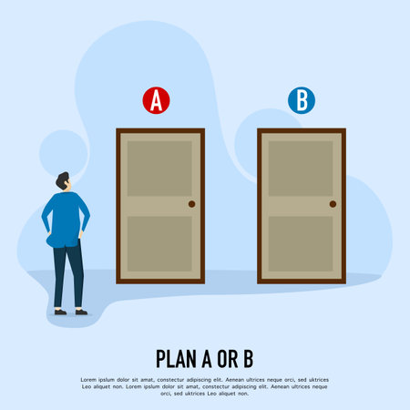 The entrepreneur decides between two alternatives. Choice decision making as two separate path choices to choose from. Business choice and dilemma concept. Vector illustration.のイラスト素材