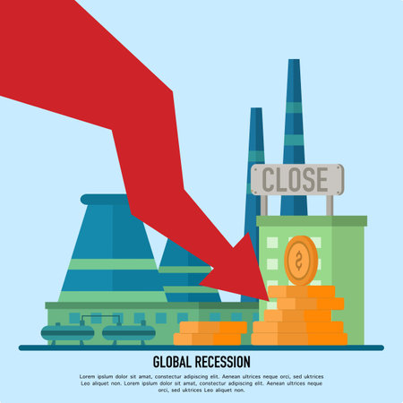 bankruptcy concept. the company went bankrupt because of the global recession. The sinking of business processes in the financial crisis. Problems repaying economic loans and budgeのイラスト素材