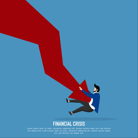Bankrupt concept. Businessman stabbing graphic. economic downturn, profit and loss, business and finance, crisis, loss of money business vector. Financial downturn arrow.のイラスト素材